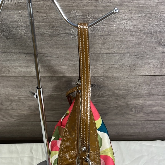 Coach Scarf Print F13800 Multicolor Fabric and Patent Leather Hobo Bag - Picture 4 of 12